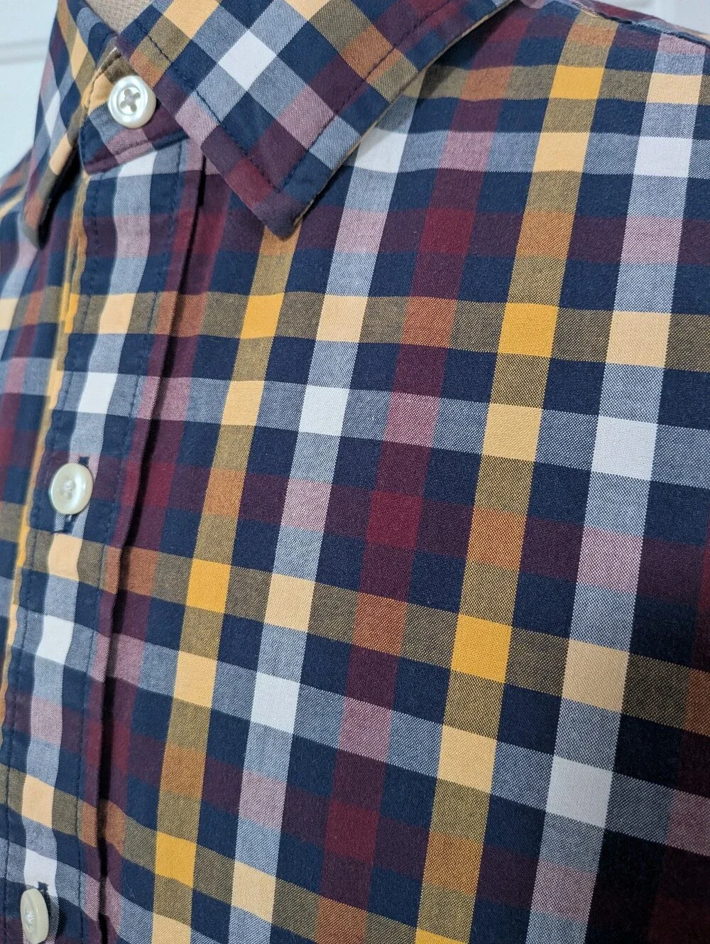 GAP Men's Office Button-Down Shirt - Navy, Burgundy & Mustard Fall Slim Fit
